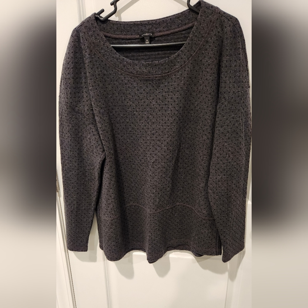 Talbots grey with black polka dot long sleeve top XL